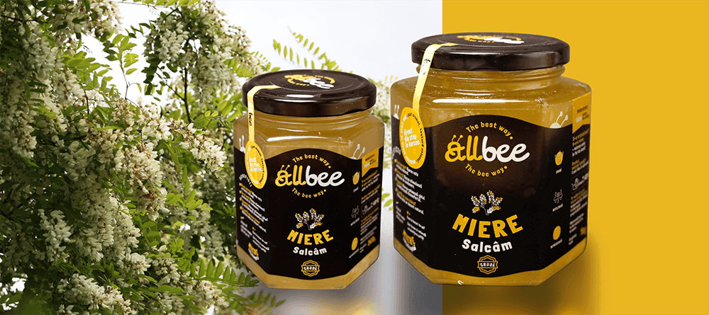 Borcan de miere de salcam, 100% naturala Allbee, produsa in Romania